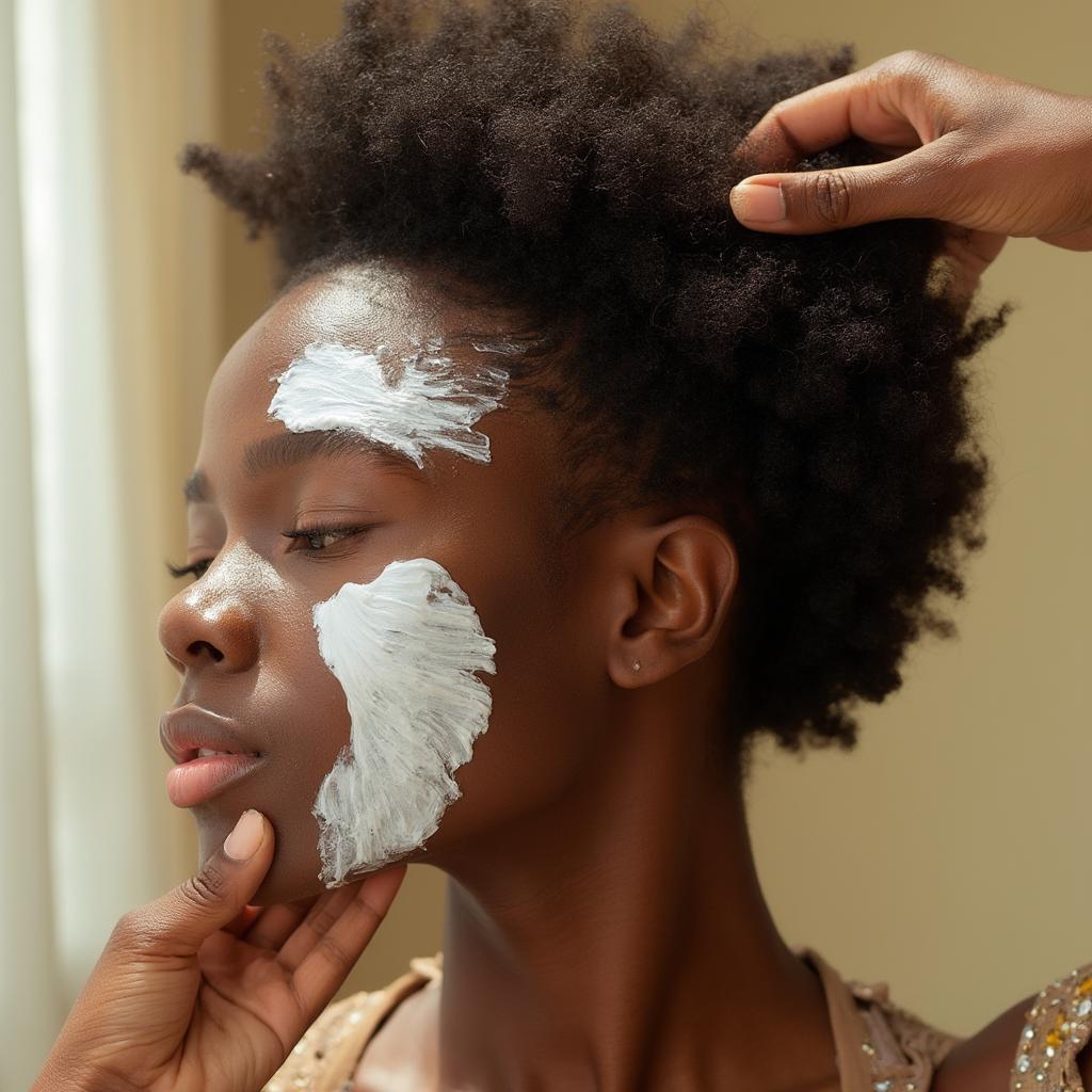 Applying moisturizing products to afro textured hair.