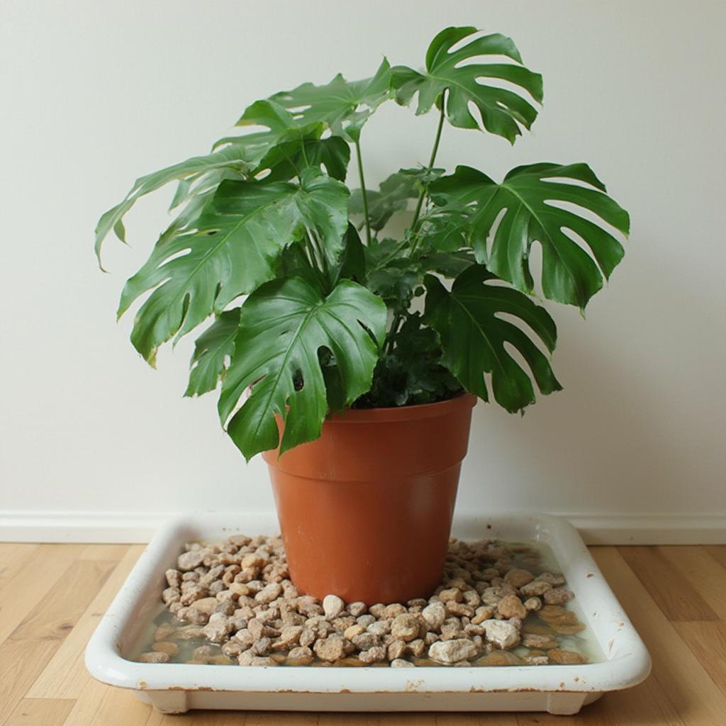 Monstera plant on a humidity tray