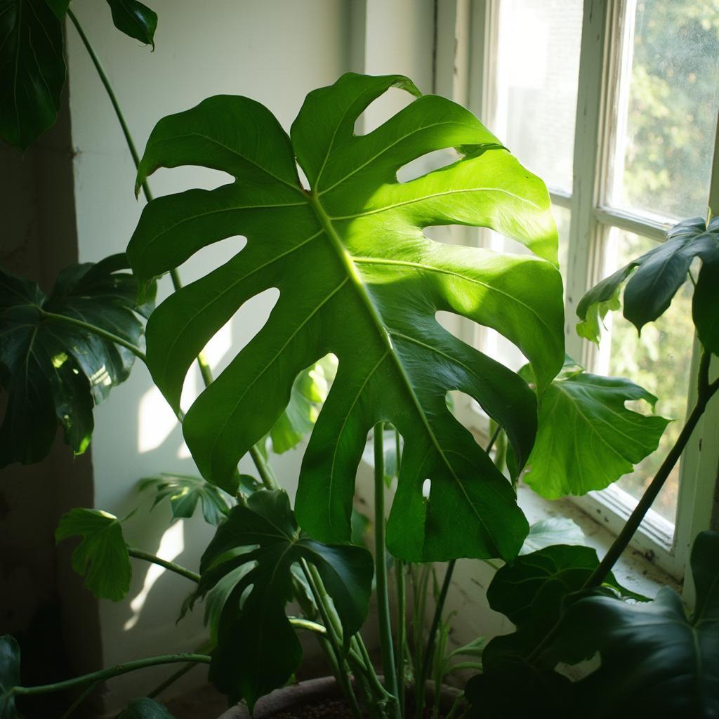 Monstera plant thriving in bright, indirect light