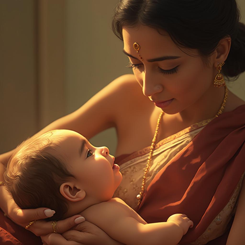 Mother Massaging Baby with Oil