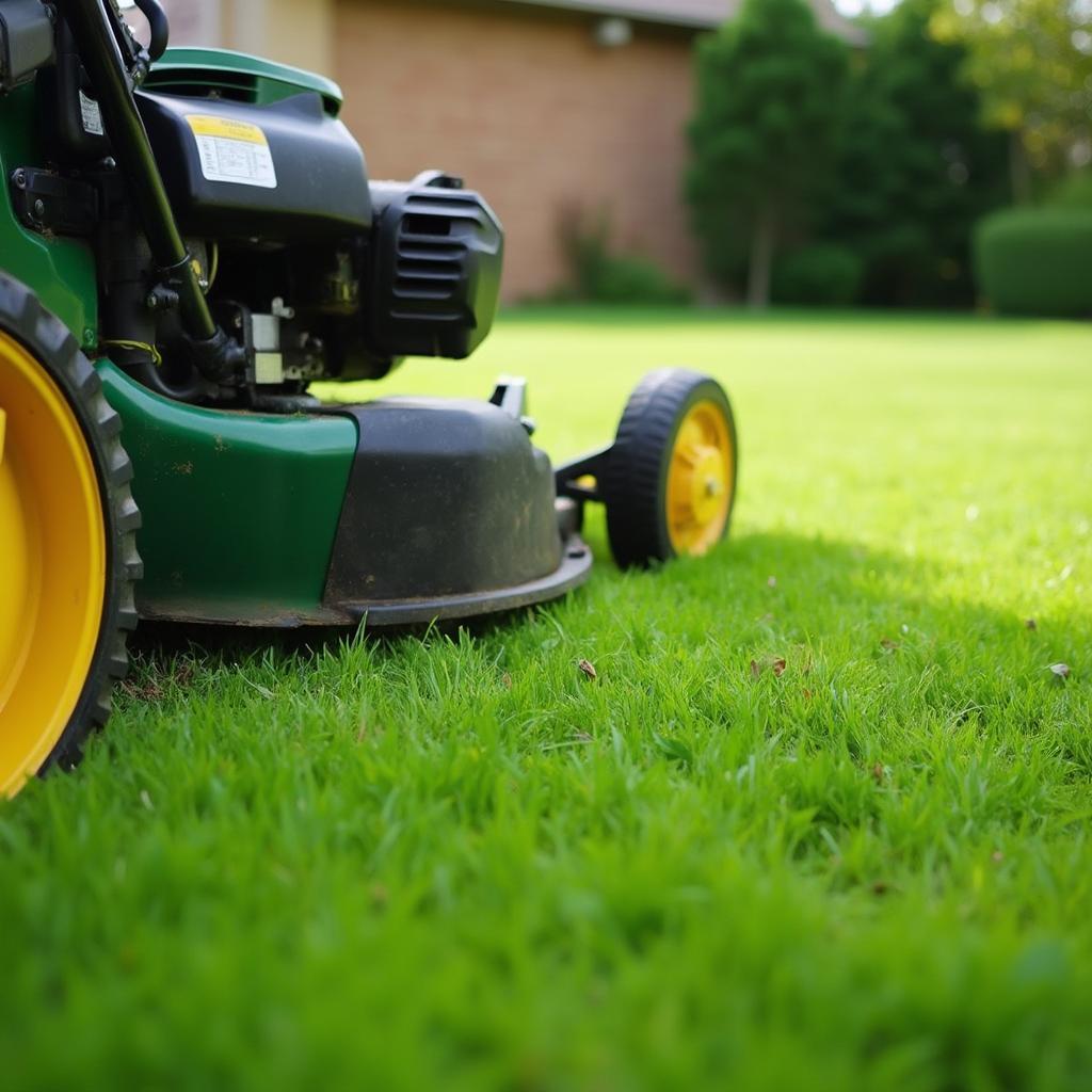 Mowing new sod with a sharp blade at a higher setting.