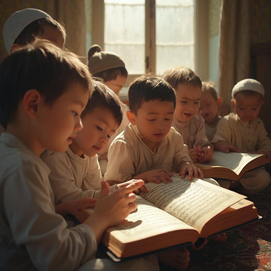 Children learning the Quran, fostering spiritual growth and understanding.