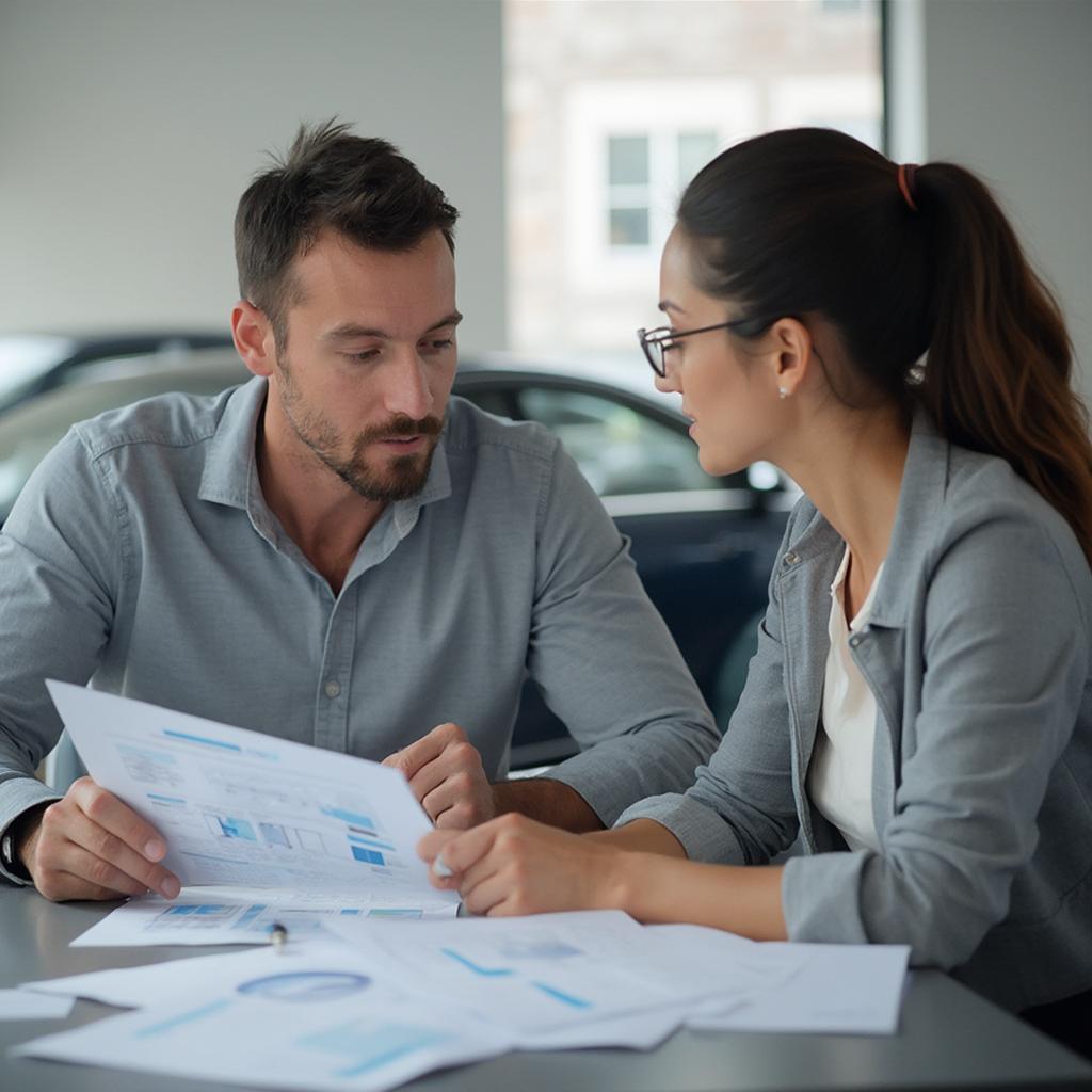 Customer and salesperson negotiating the price of a car