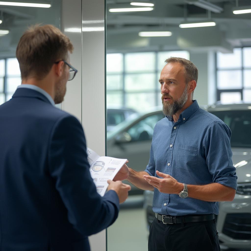 New Car Salesman Perfecting Sales Pitch