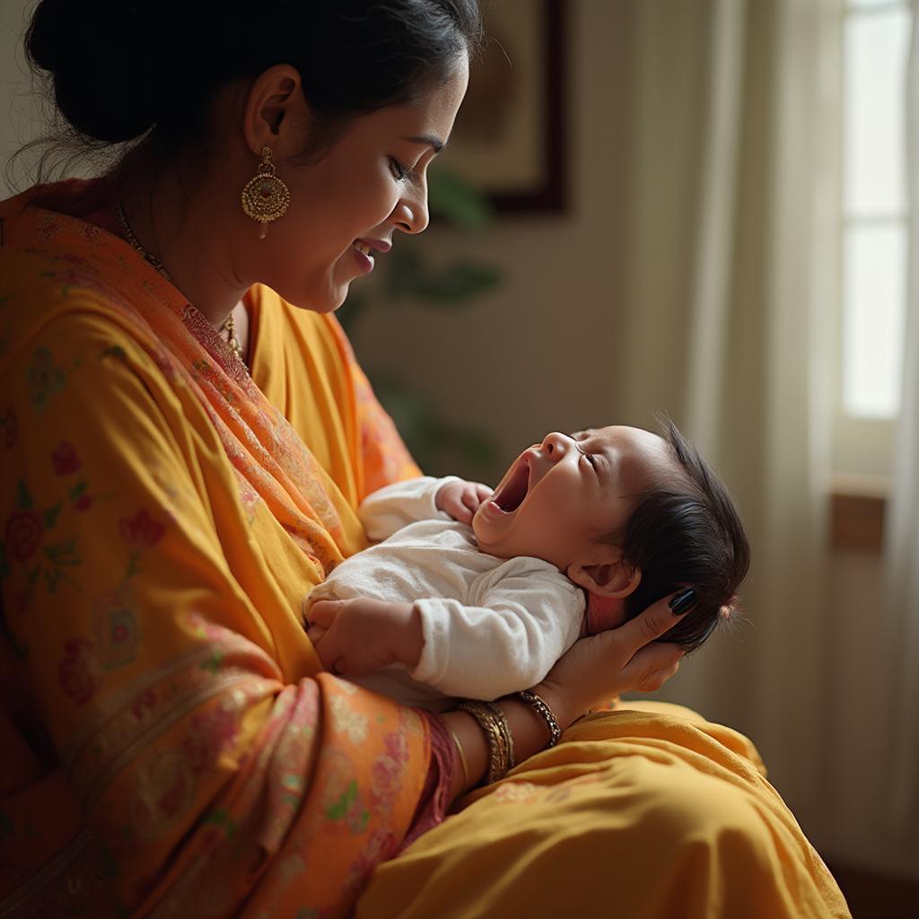 Soothing a crying newborn using traditional Marathi methods