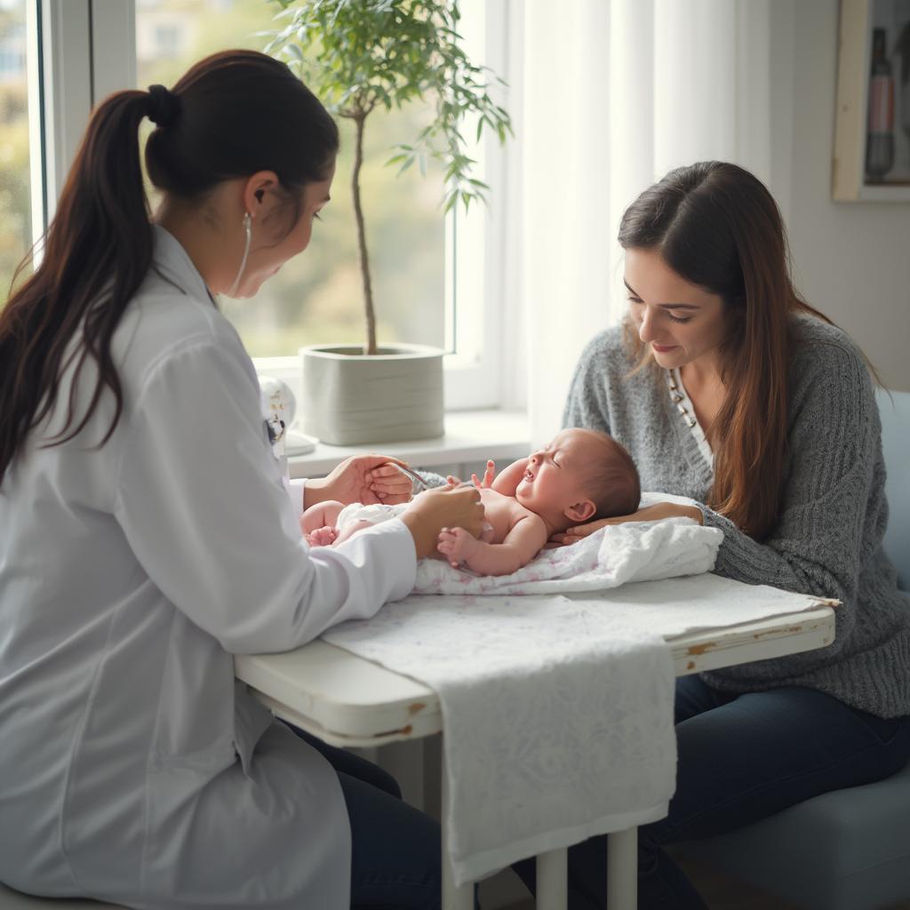 A newborn baby being examined by a pediatrician during a routine checkup.