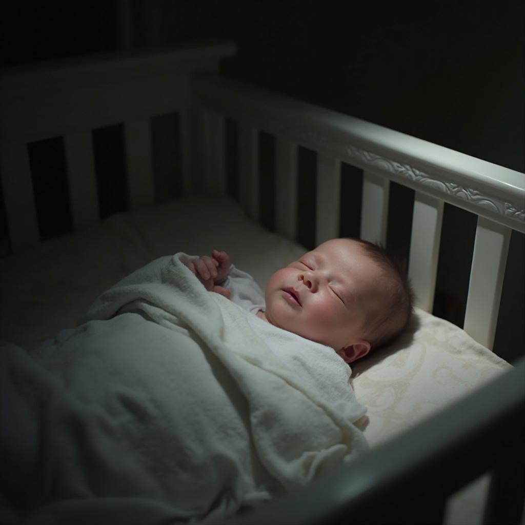 Newborn baby sleeping peacefully in a crib