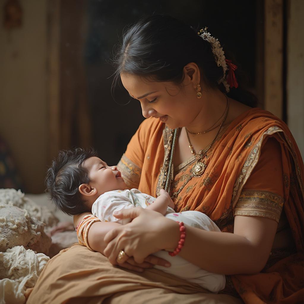 Telugu Mother Feeding Newborn Baby