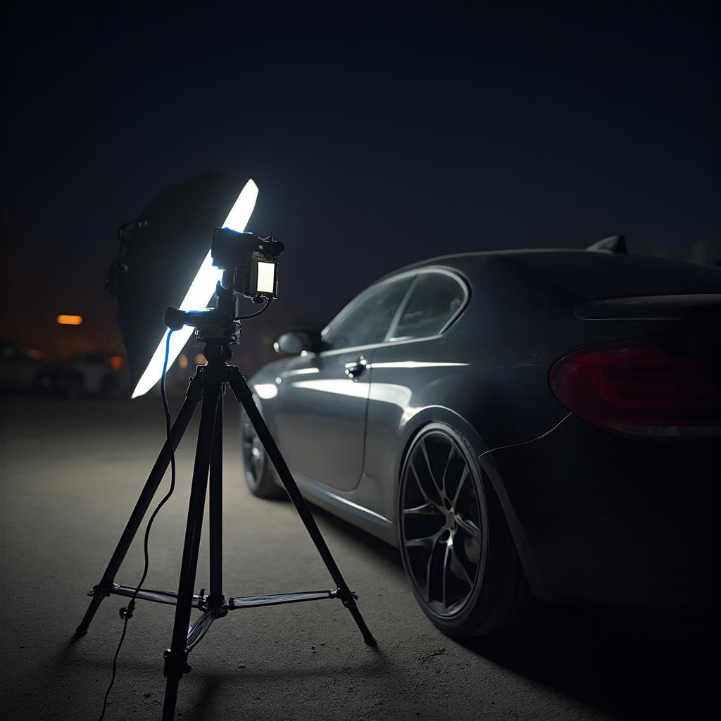 Essential Night Car Photography Equipment: Tripod, Camera, Lens, and Light Source