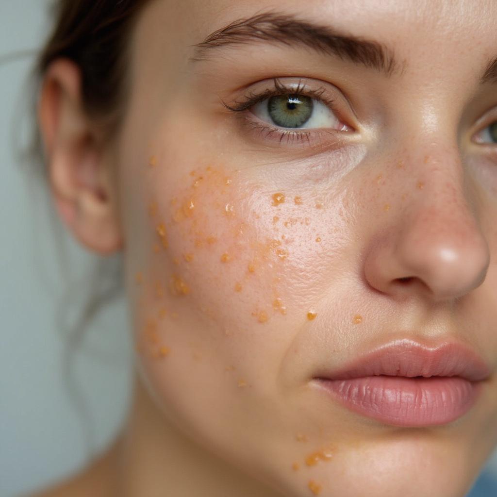 Close-up of oily skin showing enlarged pores and shine