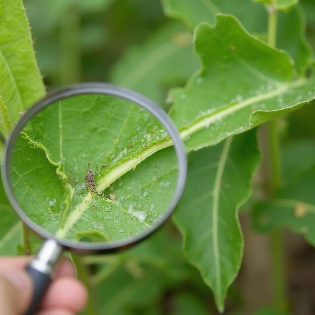 Inspecting Okra Leaves for Pests