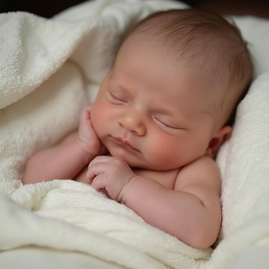 A one-month-old baby sleeping peacefully