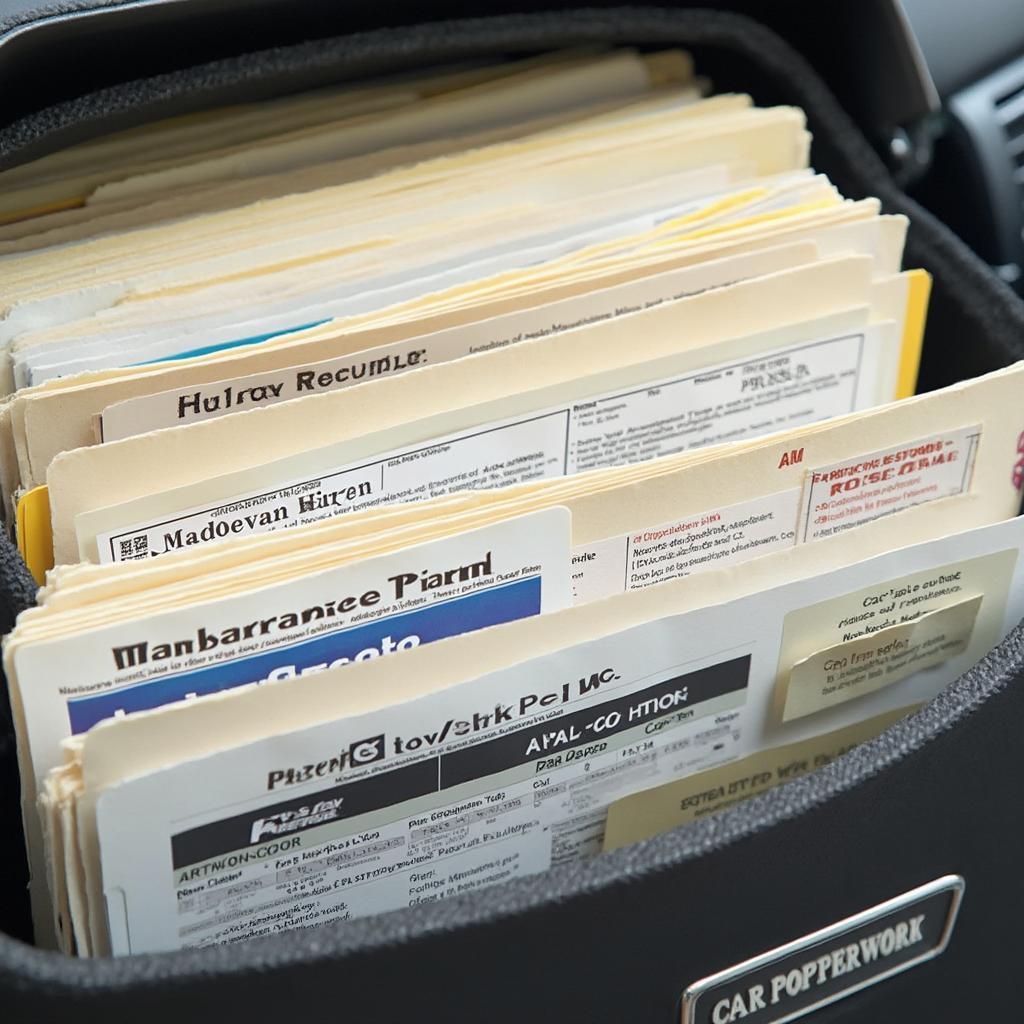 Organized car paperwork in a file folder