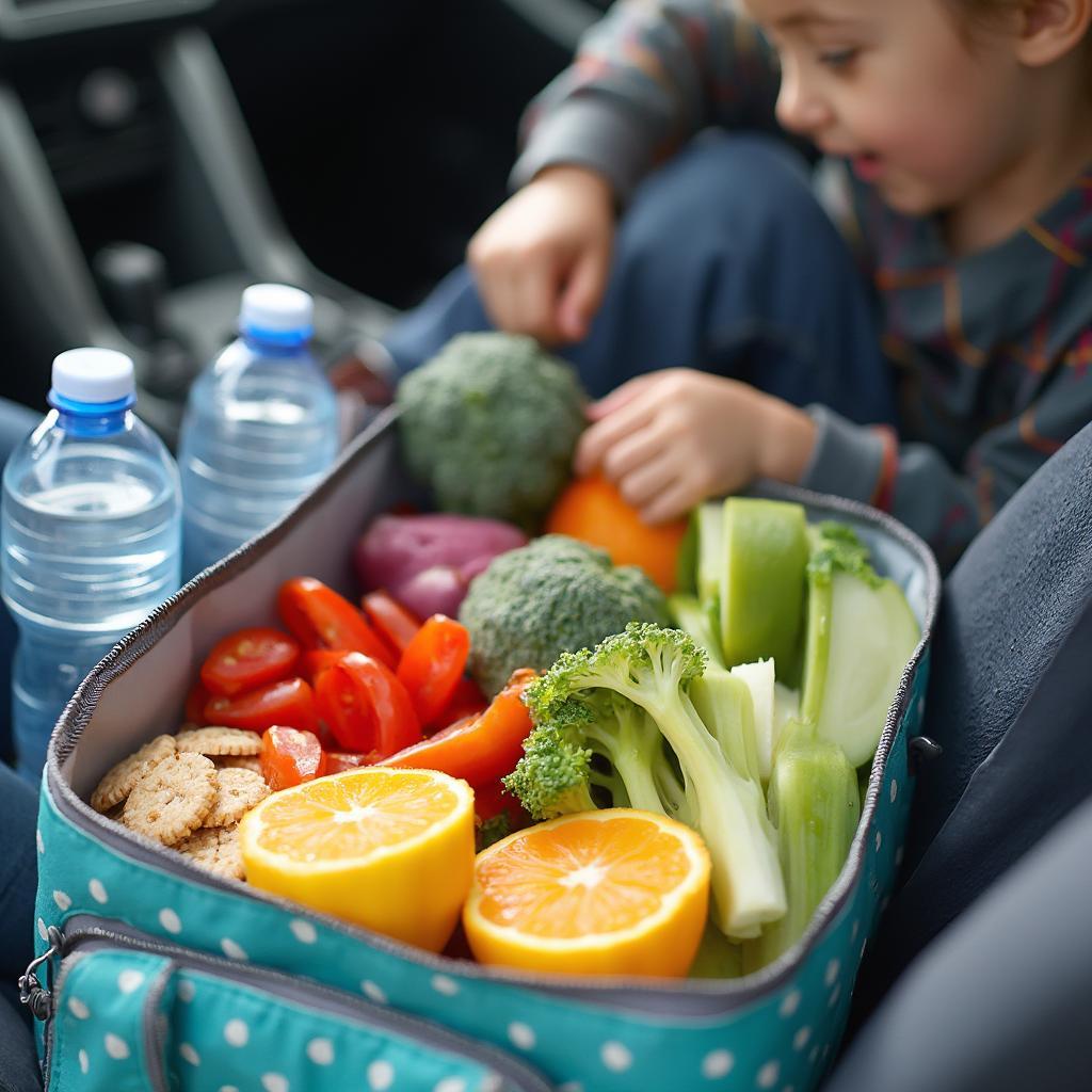 Packing snacks and drinks for a toddler car trip