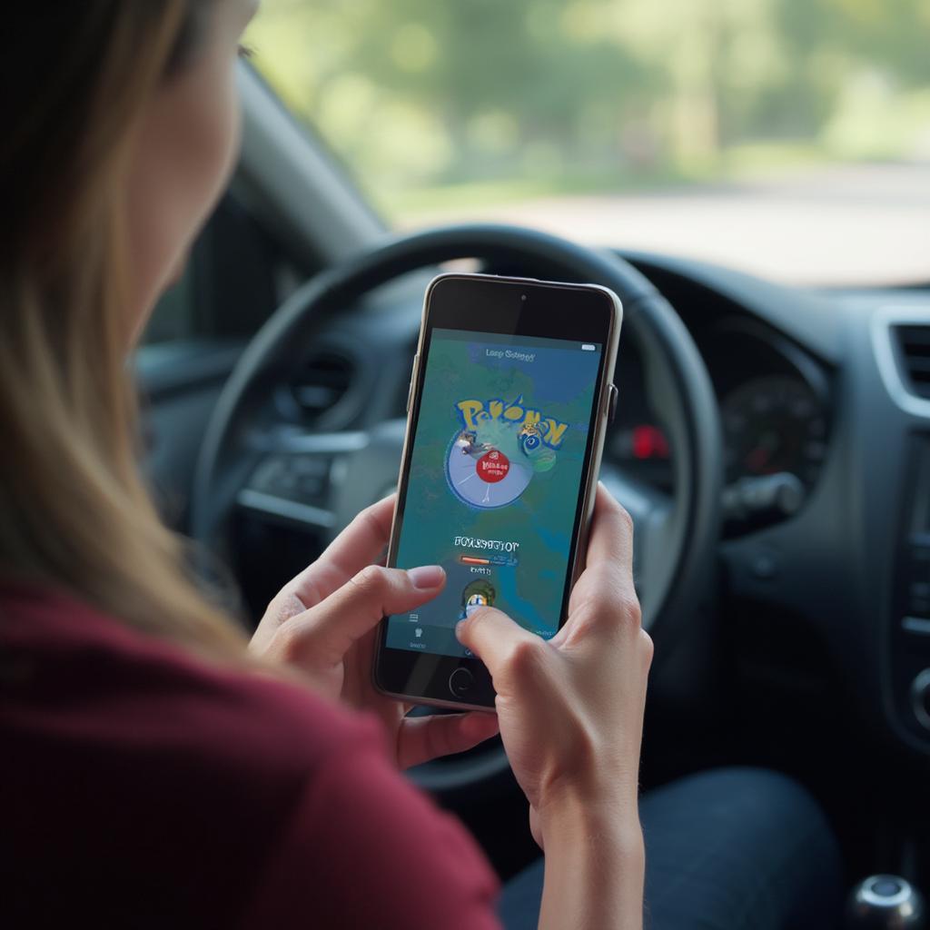 Passenger playing Pokemon Go while in a car