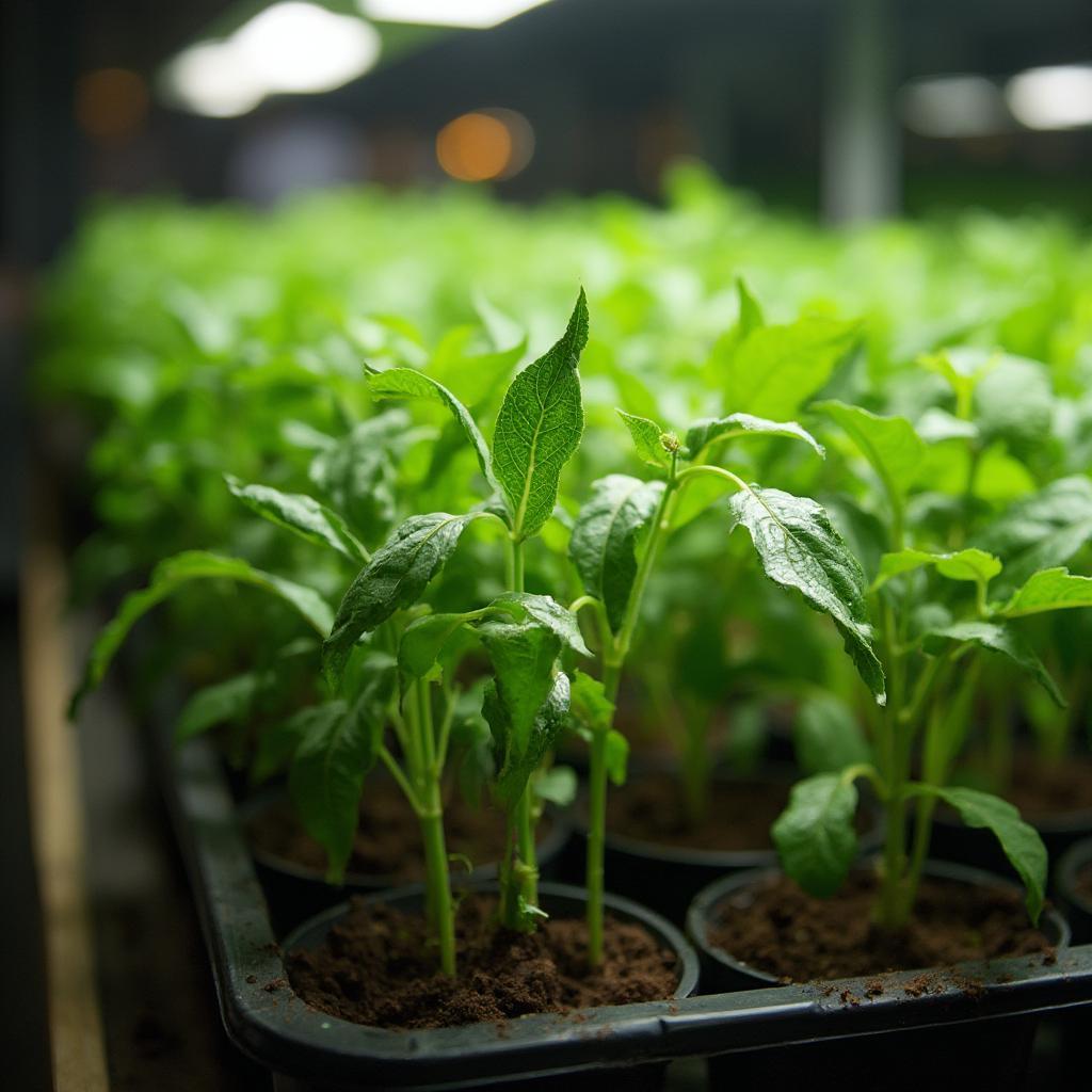 Pepper Seedlings Thriving Under Grow Lights