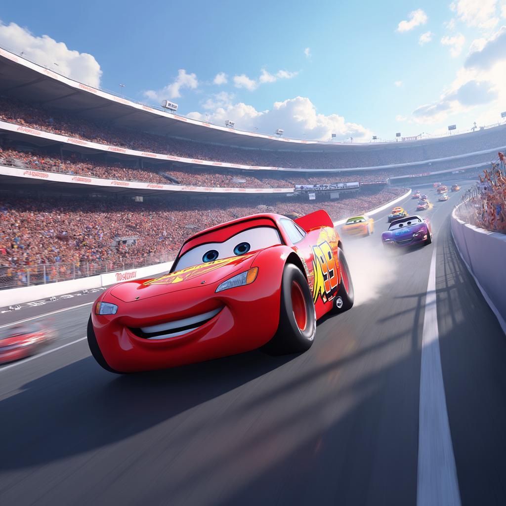 Lightning McQueen racing in the Piston Cup