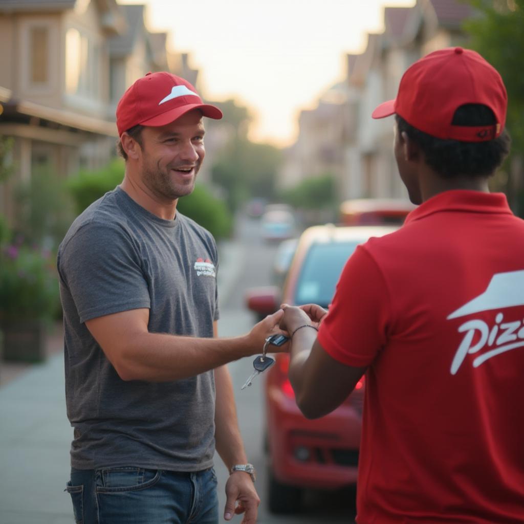 Pizza Hut Delivery Man Receiving Car Keys