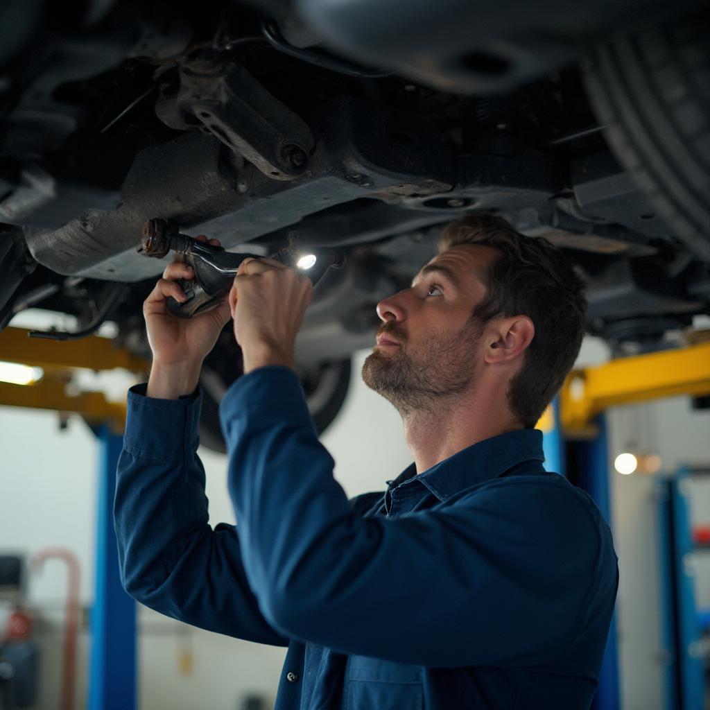 Mechanic Performing Pre-purchase Car Inspection