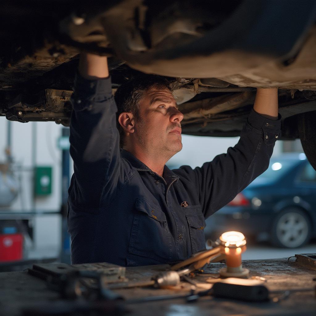 Mechanic Performing a Pre-purchase Inspection on a Used Car