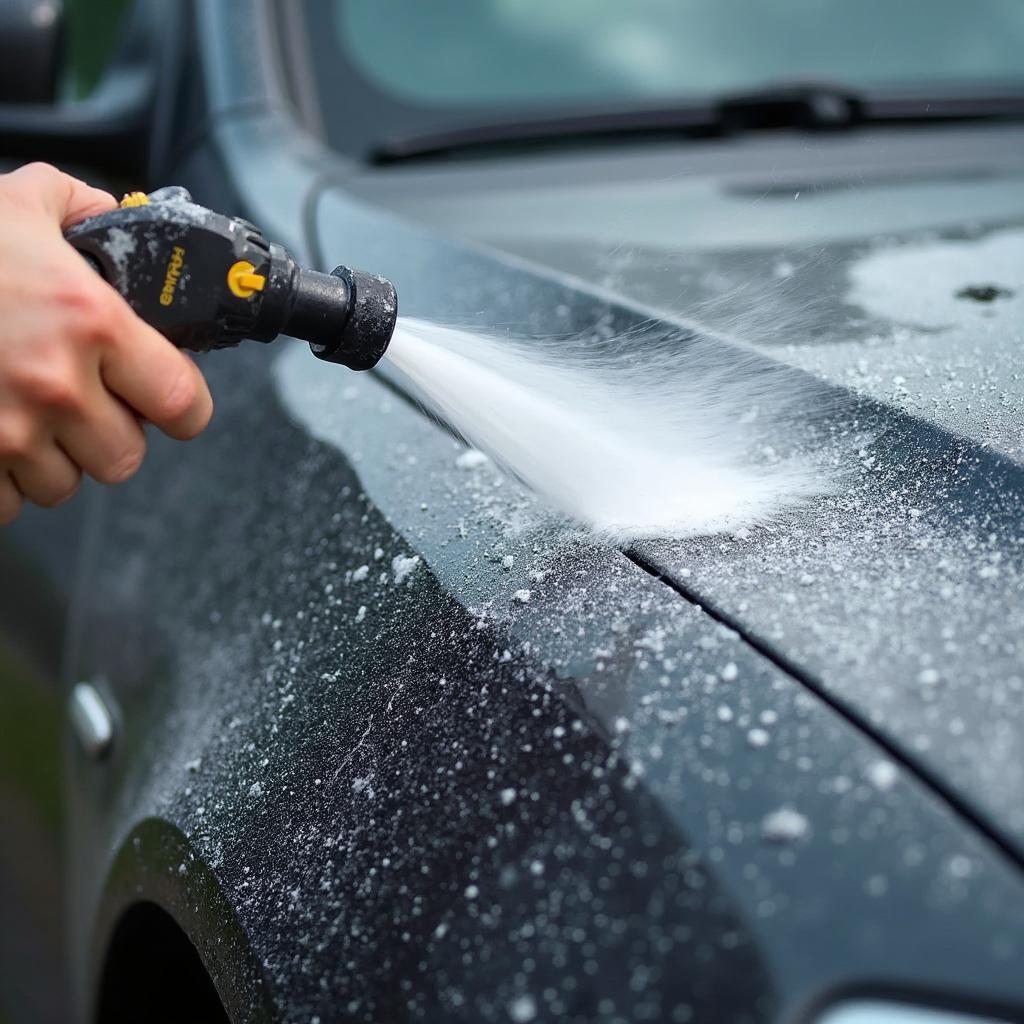 Pre-Washing a Car with a Garden Hose to Remove Loose Debris