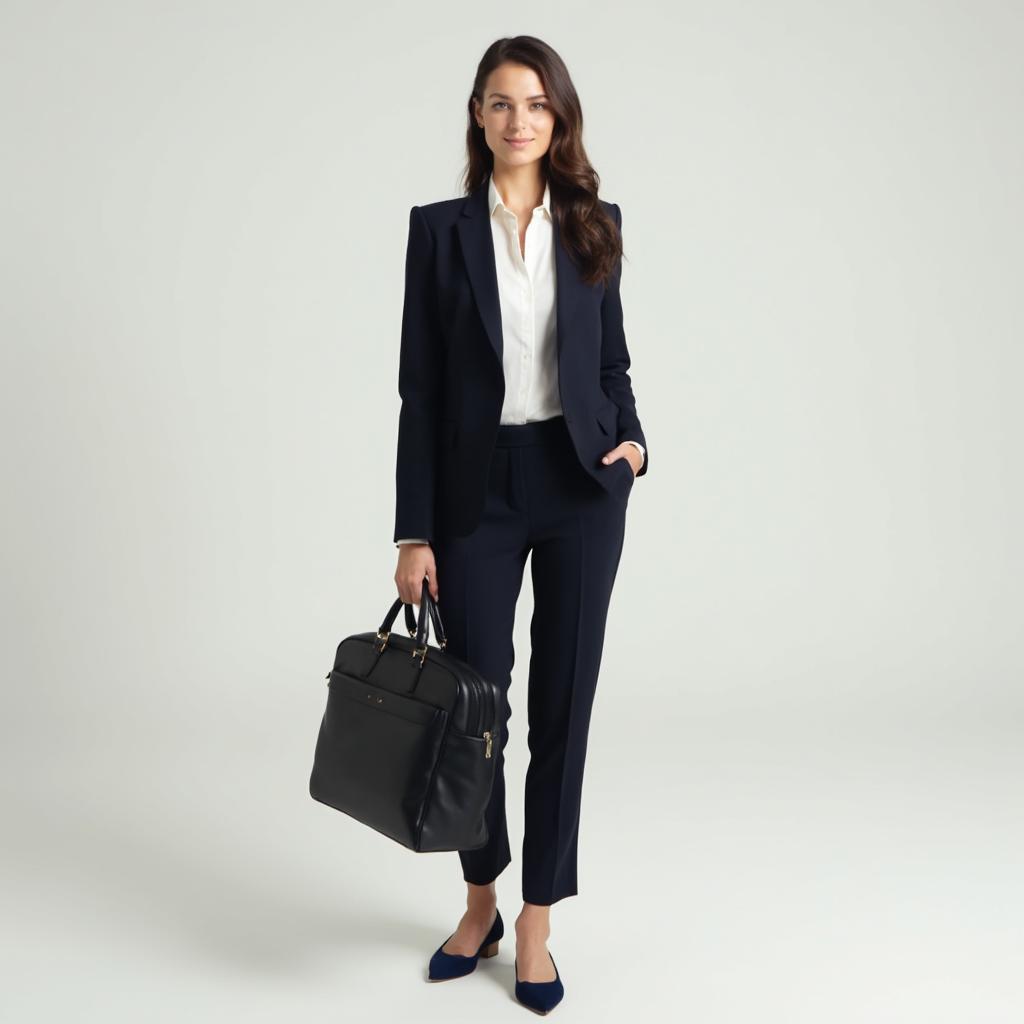 A person dressed in professional business attire, ready for a meeting.