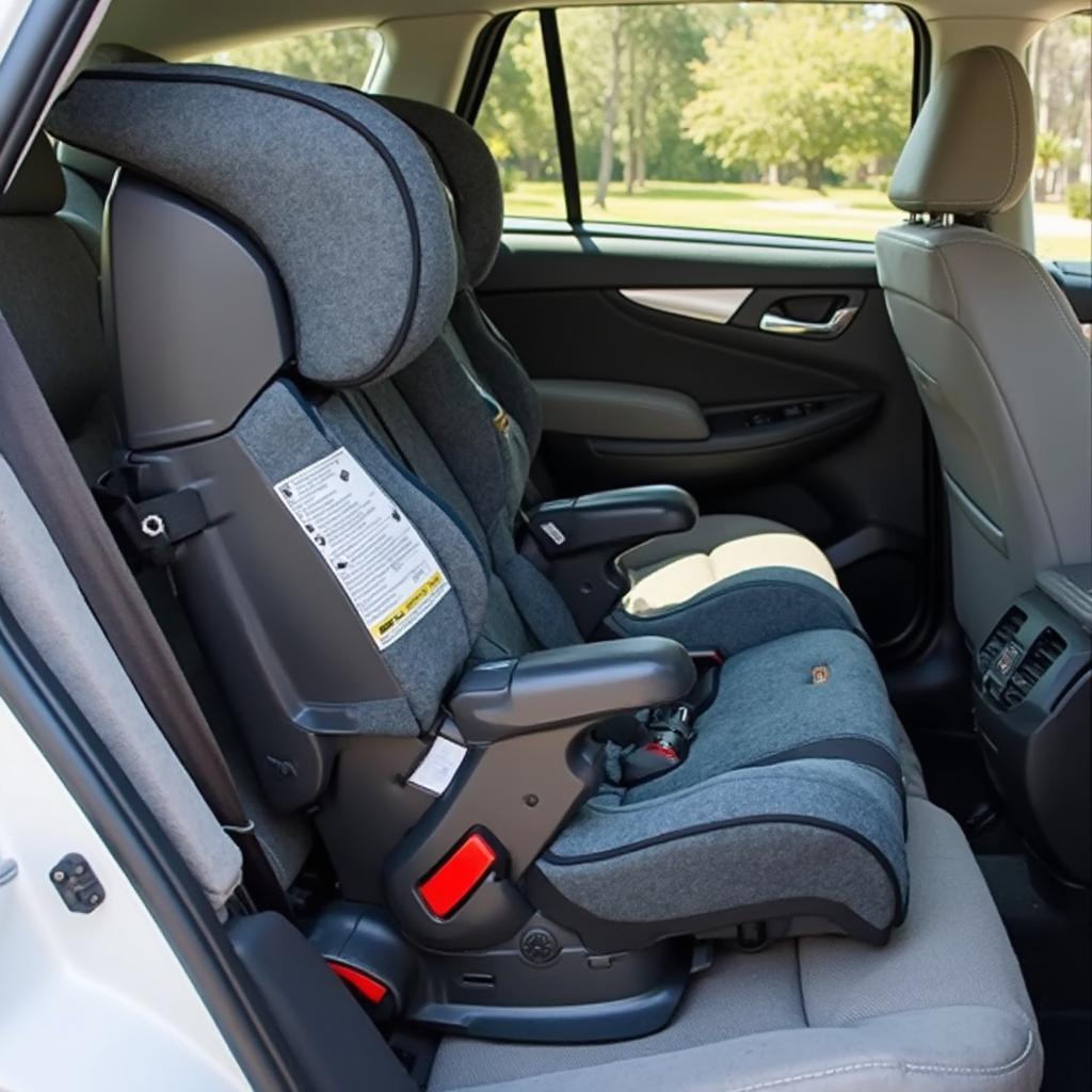 Properly installed car seat in a vehicle