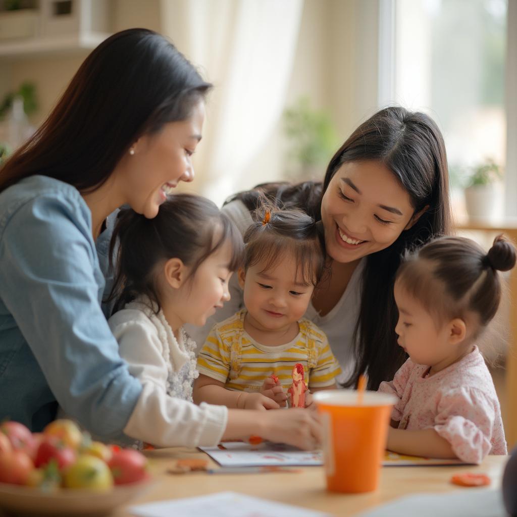 Qualified daycare staff interacting with children