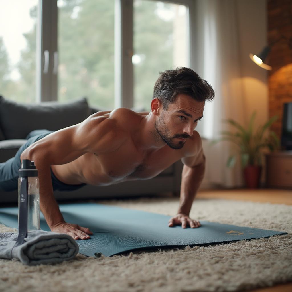 Man exercising at home during quarantine