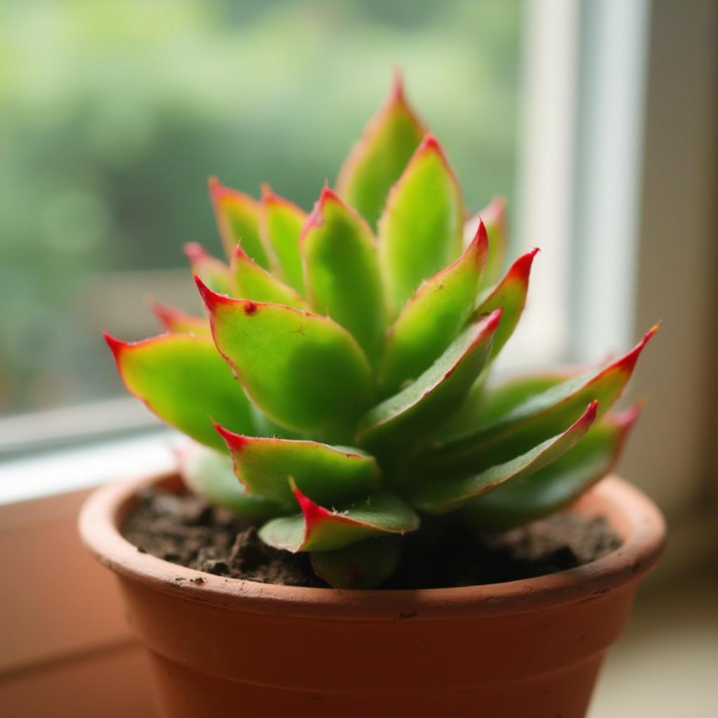 Red tipped jade plant basking in sunlight