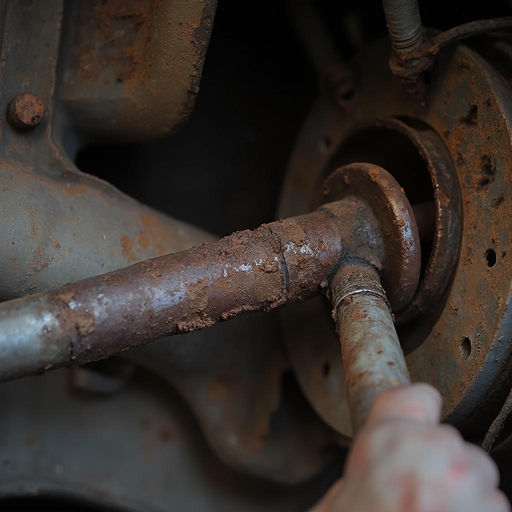 Removing a rusted bolt from a car undercarriage