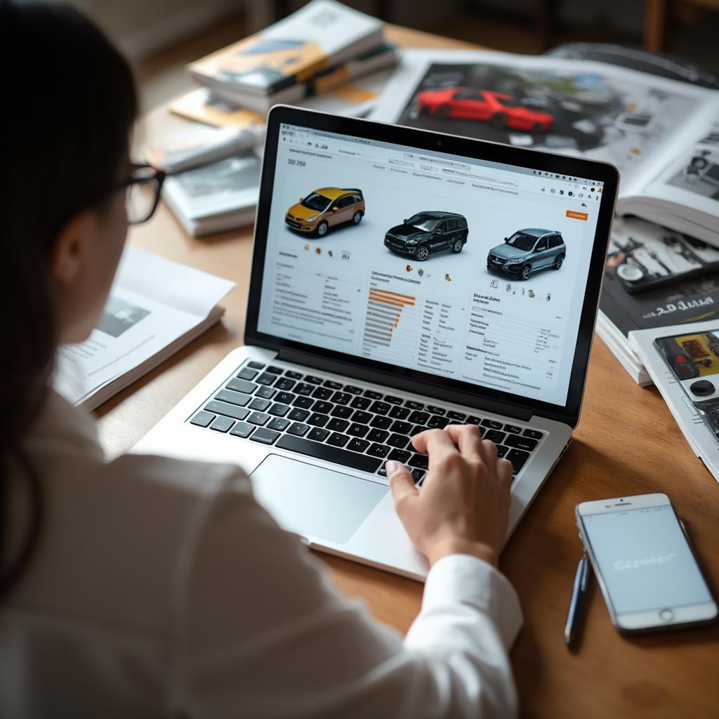 Researching car models online before visiting dealerships.