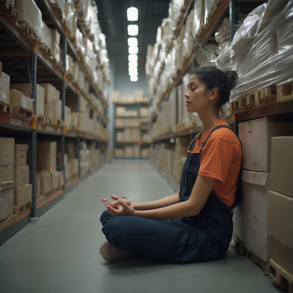 Retail worker taking a break to meditate