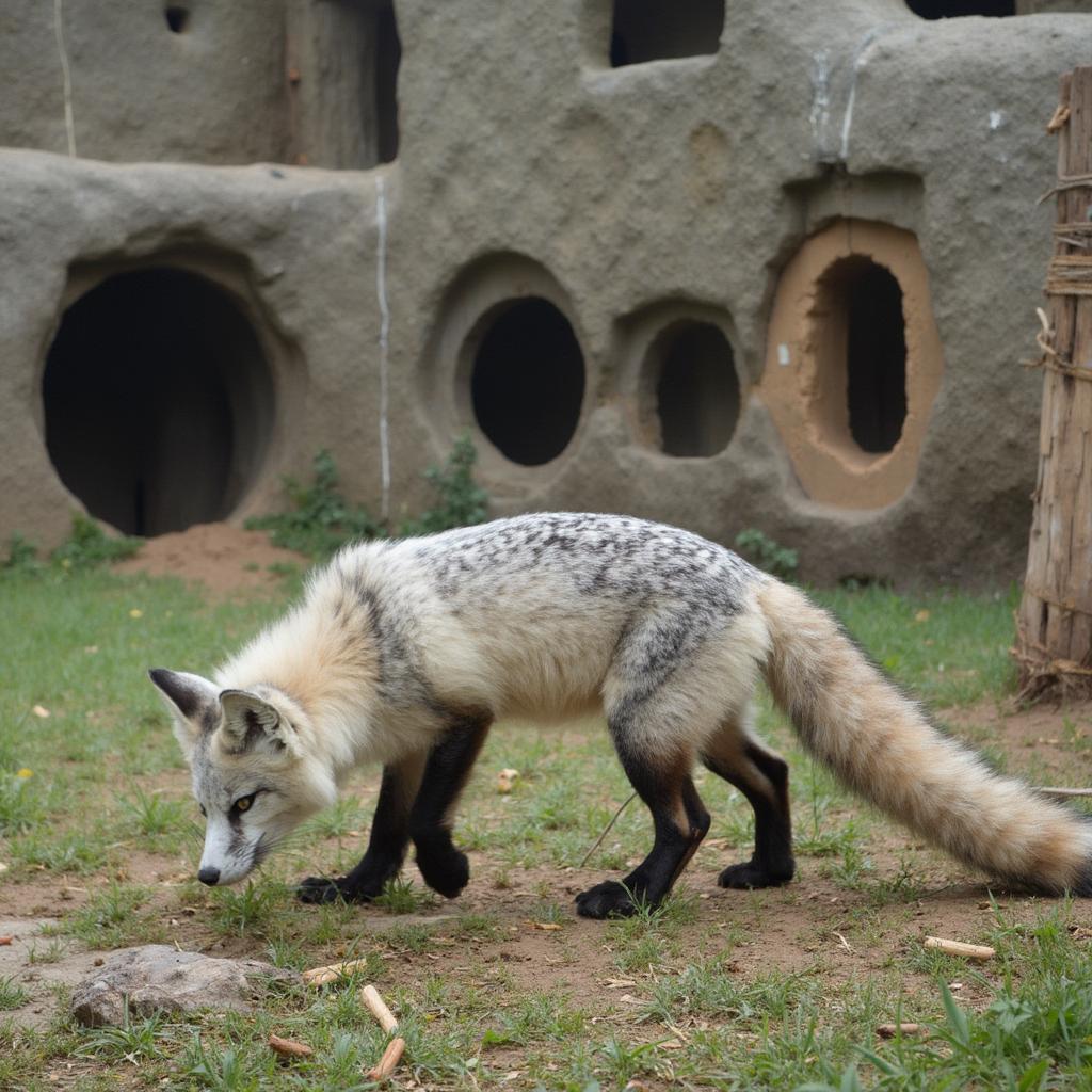 Russian Silver Tipped Fox in a spacious, enriched enclosure