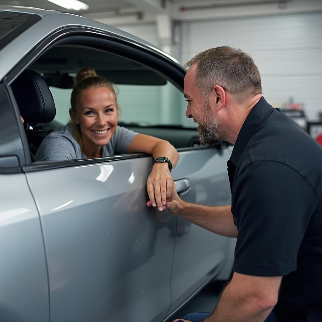 Satisfied customer inspecting their freshly detailed car