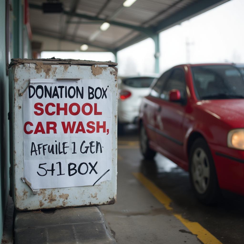 Donation box at a school car wash.