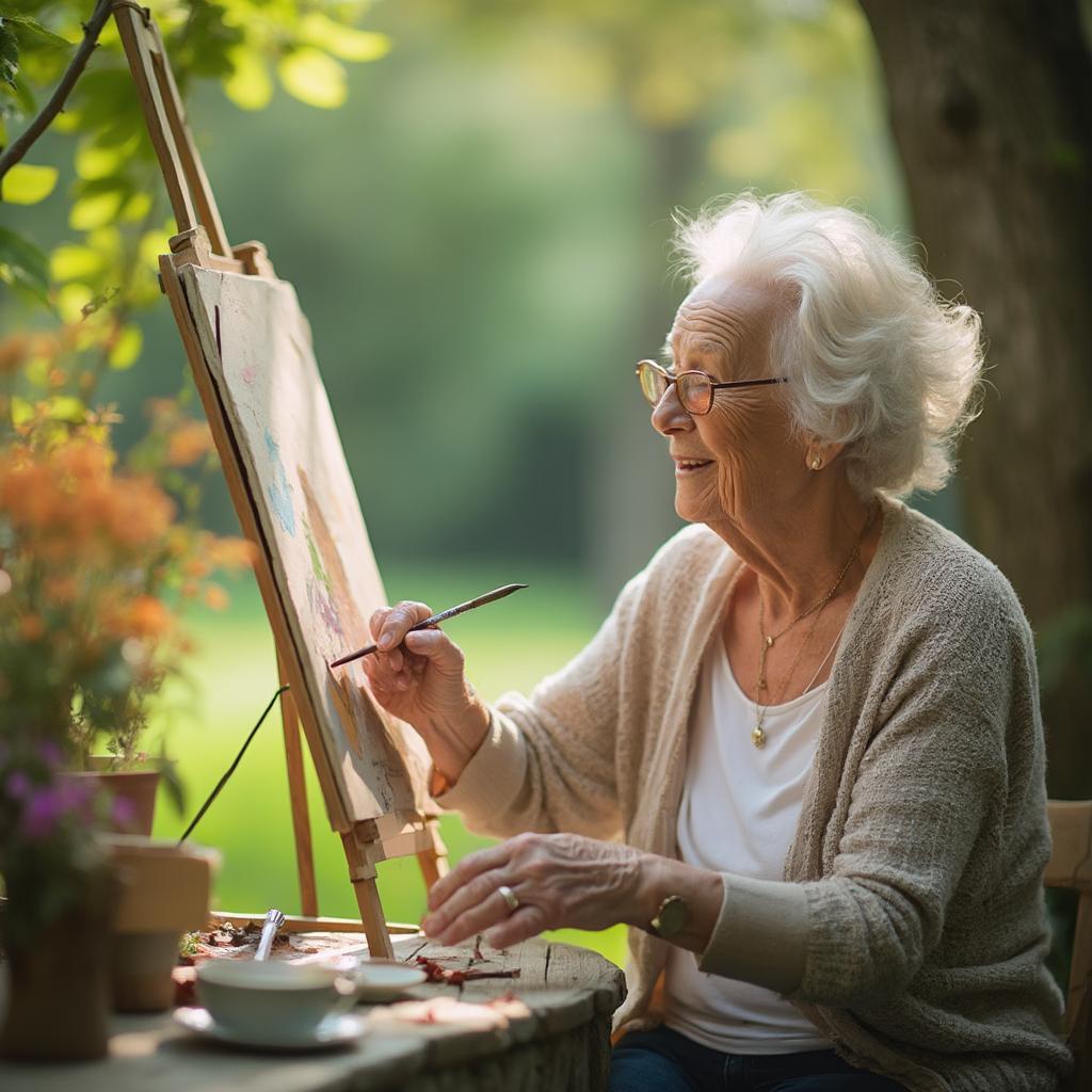 Senior happily engaging in a hobby