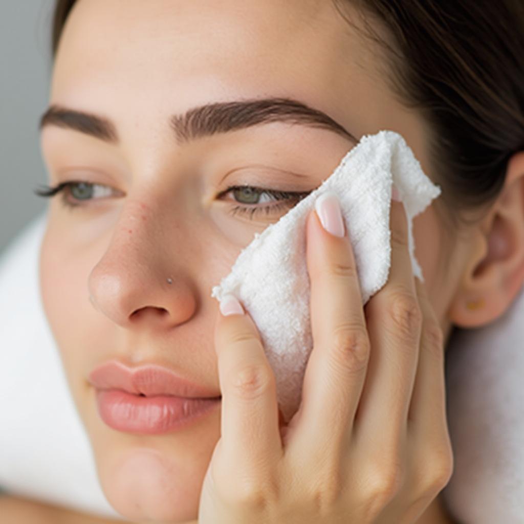 Applying a cool compress to soothe irritated skin after eyebrow threading