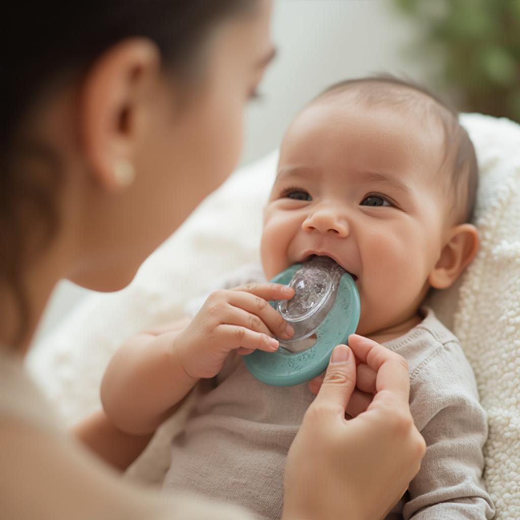 Soothing a teething baby with a teething ring