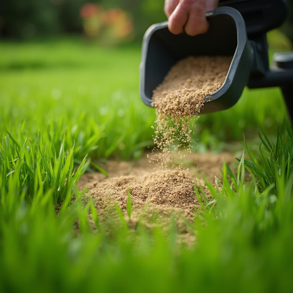 Applying spring lawn fertilizer