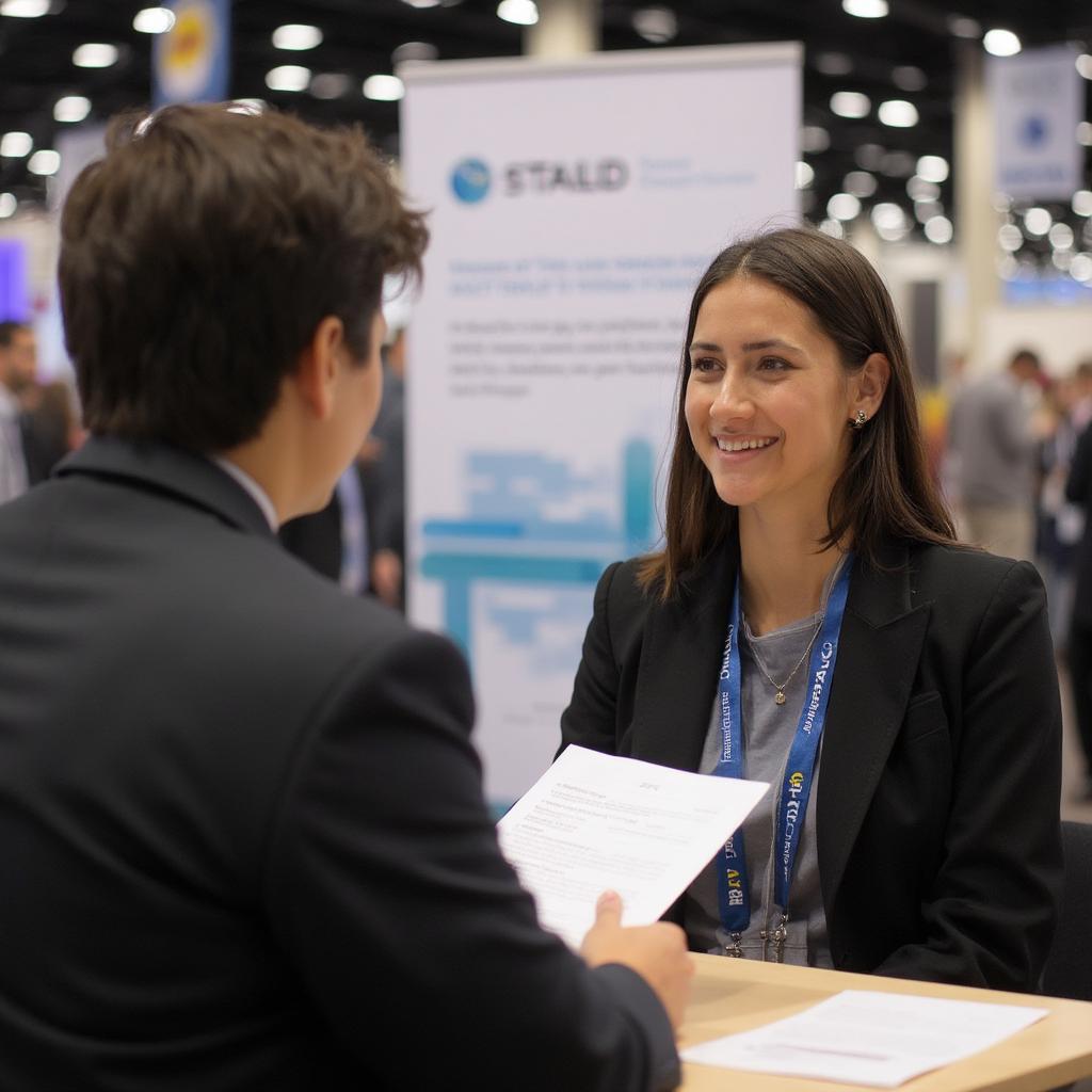 High School Student Engaging with Recruiter at Career Expo