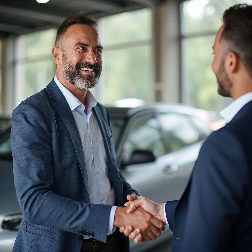 Successful Car Salesman Closing a Deal