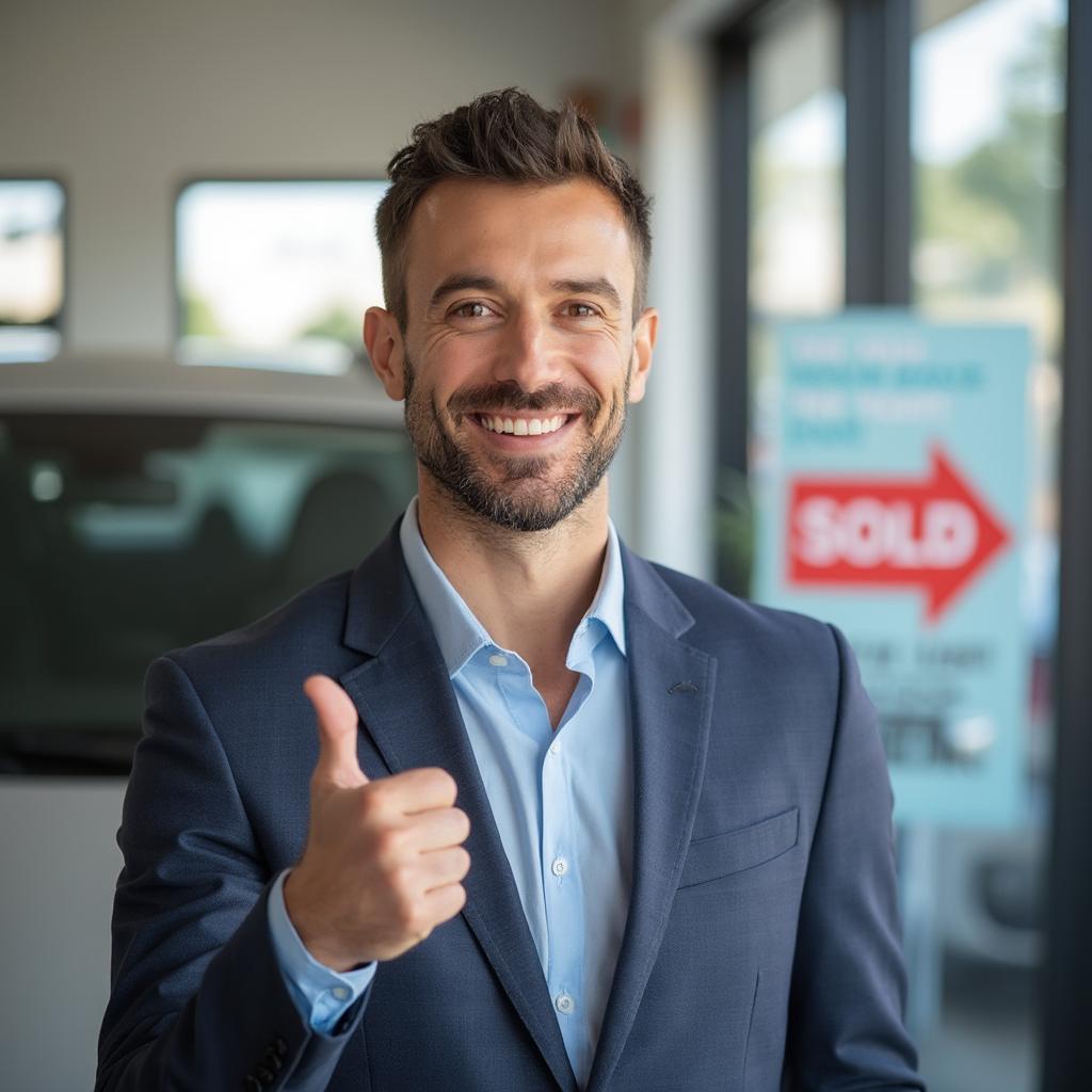 Successful Car Salesperson Celebrating a Sale