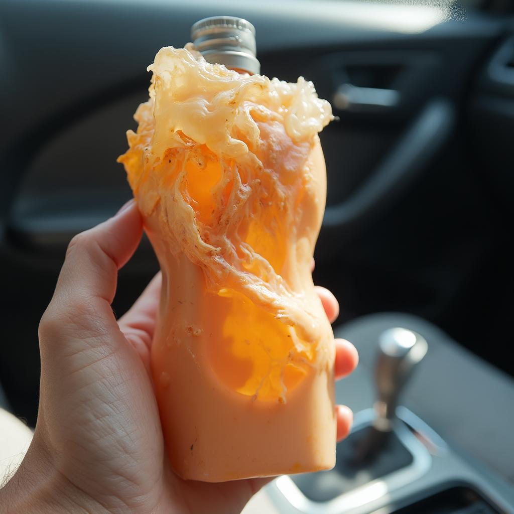 Tanning lotion bottle melted and damaged from being left in a hot car