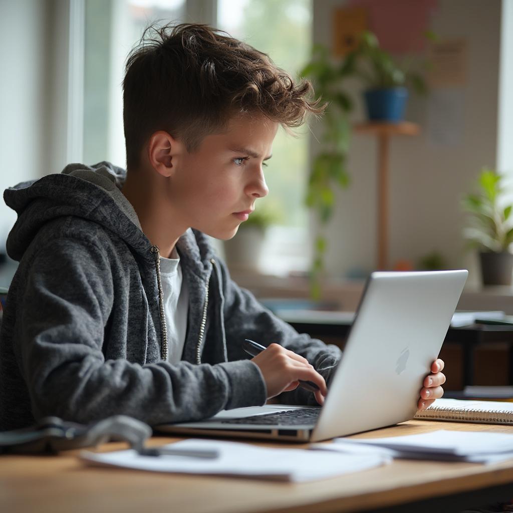 Teenage Boy Researching Careers Online