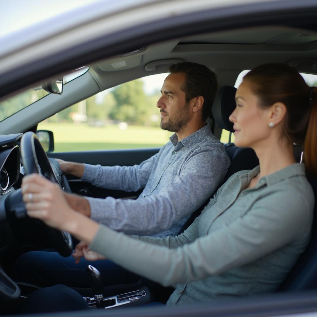 Test driving a new car on the open road