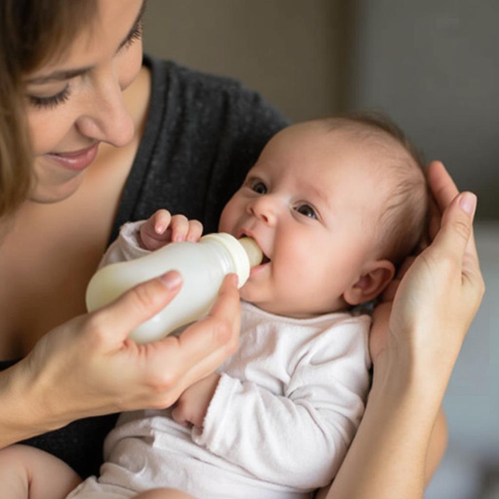 Three-month-old baby being fed