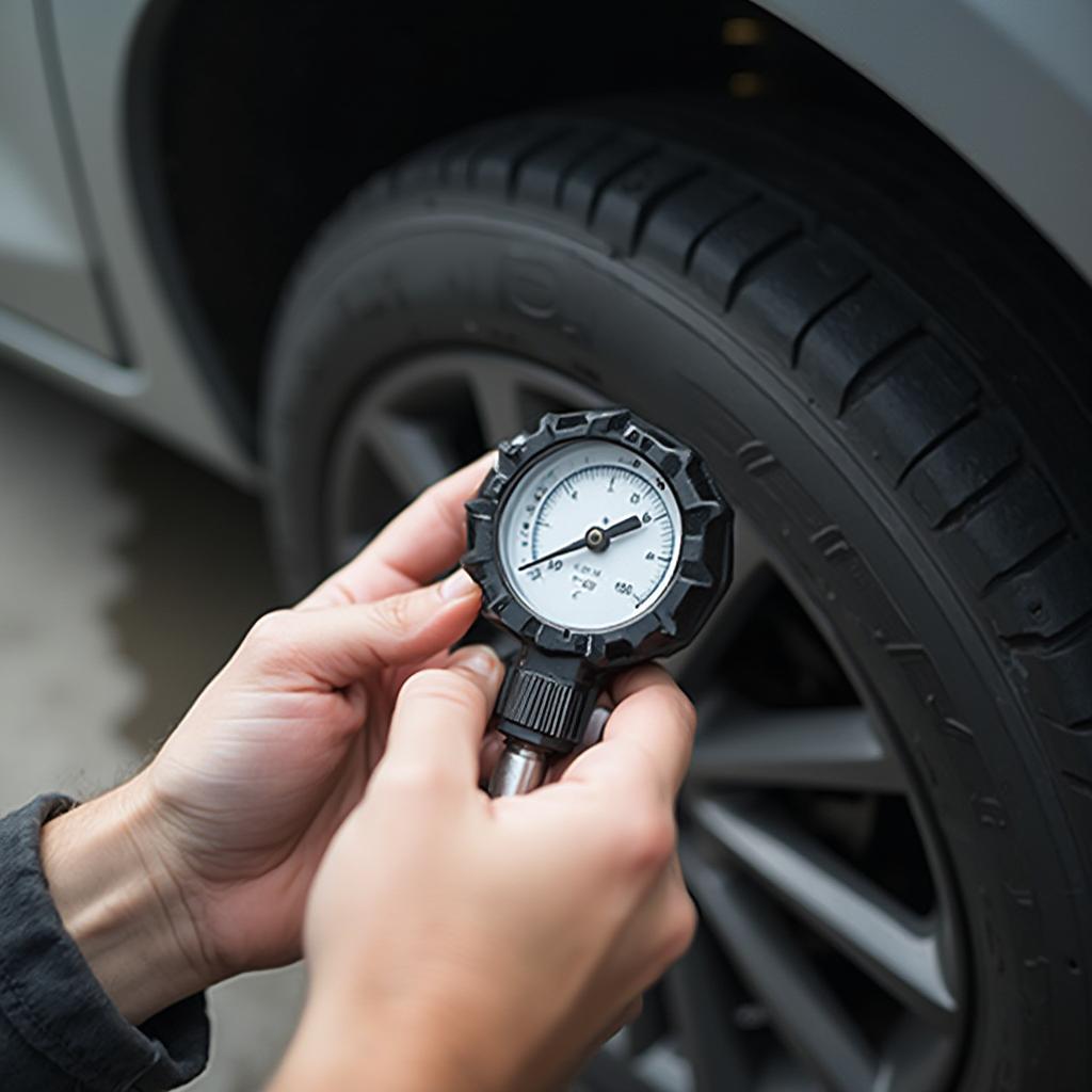 Checking Tire Pressure with a Gauge