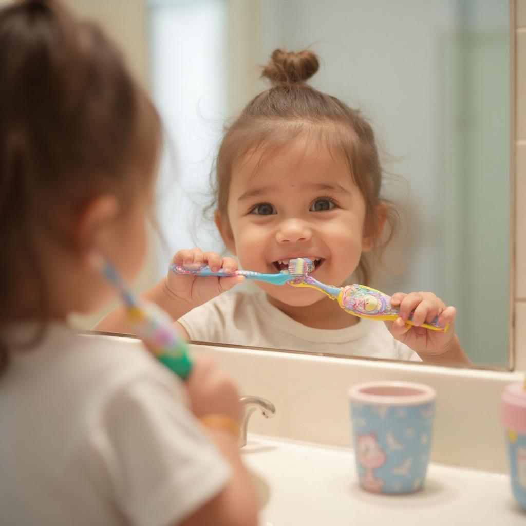 Toddler Brushing Teeth with a Fun Toothbrush