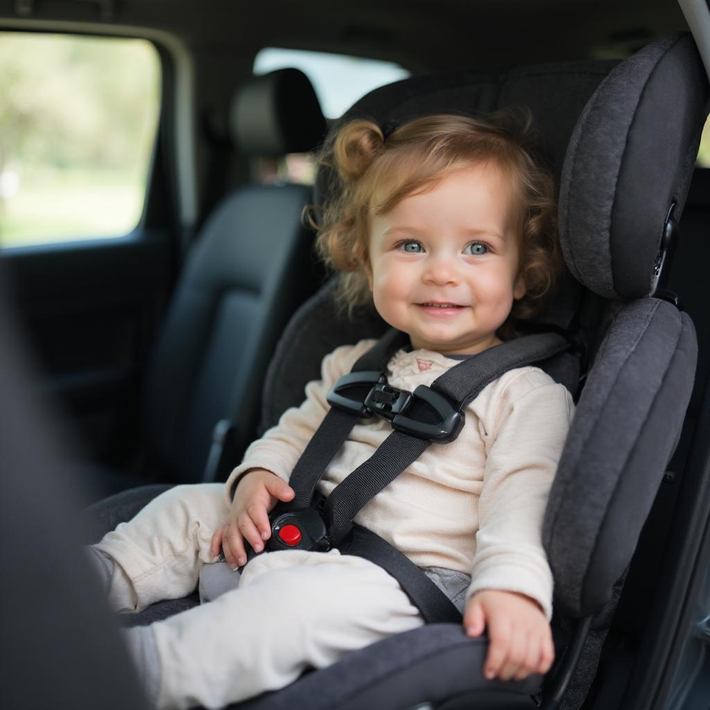 Toddler Securely Fastened in Car Seat